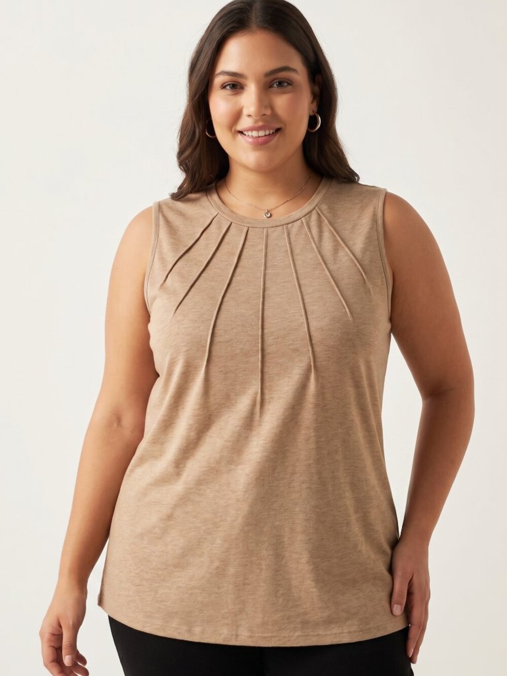 NWT | RIROW Beige Pleated Sunburst Tank Top | Sleeveless | Size Large